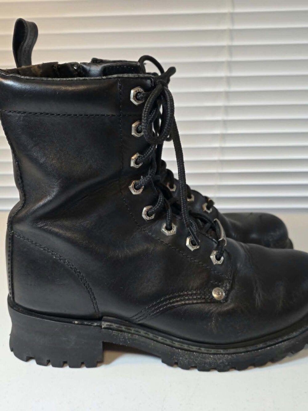 HARLEY DAVIDSON COMBAT BOOTS BLACK LEATHER LACE UP SIDE ZIP 82056 WOMEN 9.5